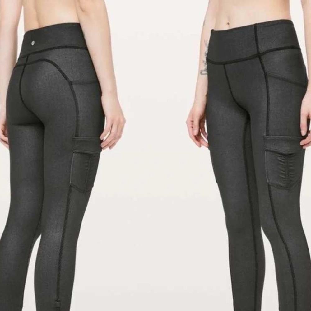 Lululemon Dark Grey Cargo High Rise Leggings Pockets Size 4 Scenic Route Liesure